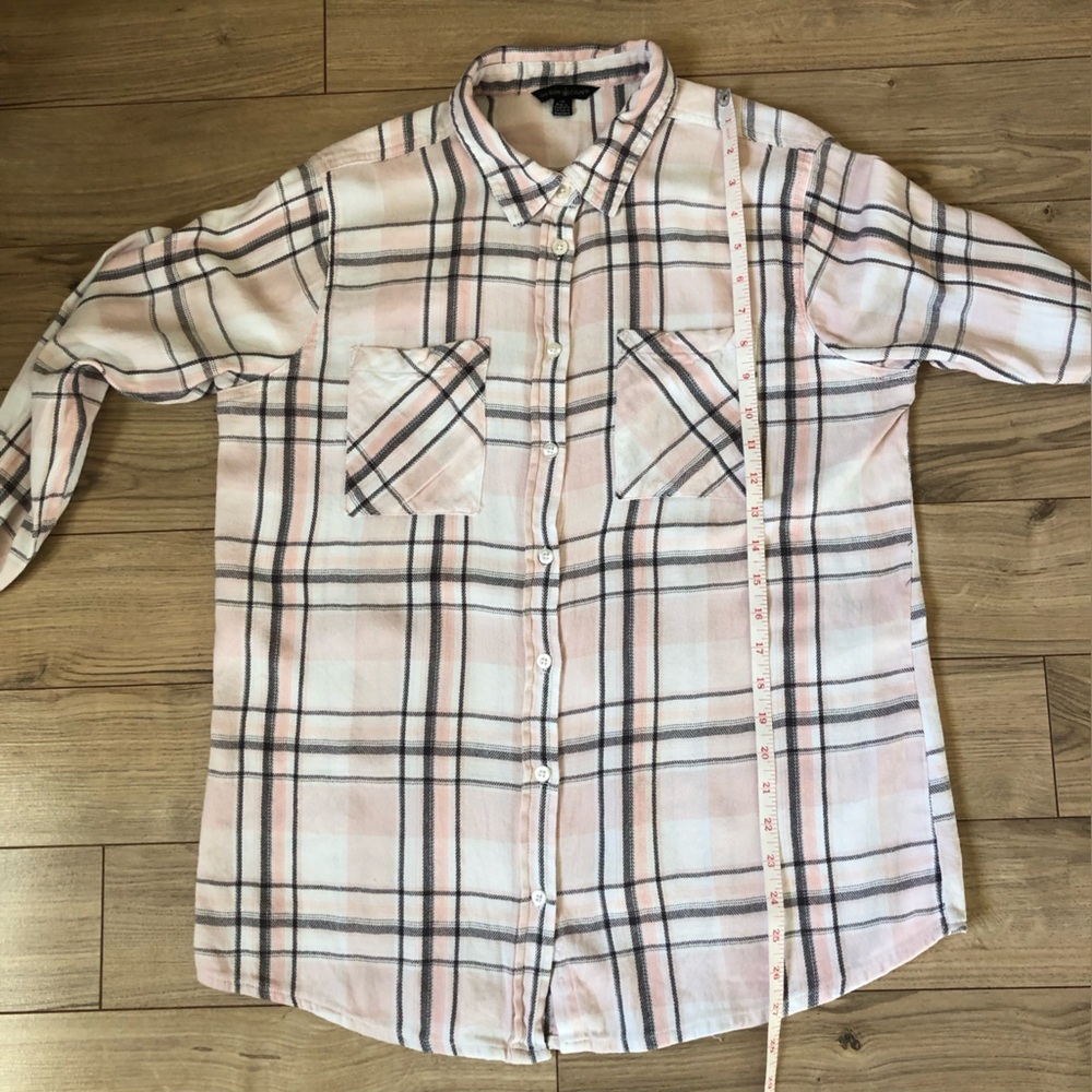 Women’s Maison Coupé Pink Plaid Button down Open back Flannel Shirt size L - Picture 7 of 9